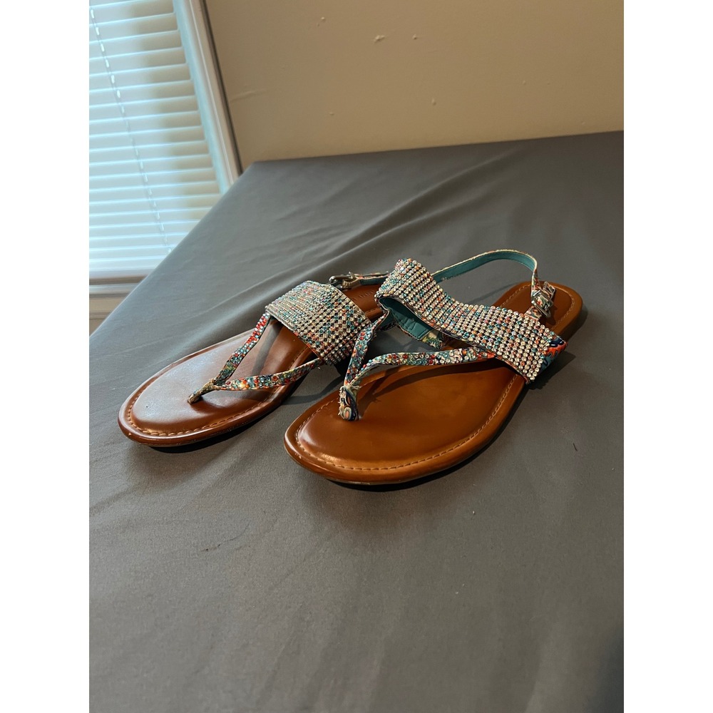 Gianni Bini Womens Rhinestone Paisley Slingback Thong Sandals Multi Color Size 9